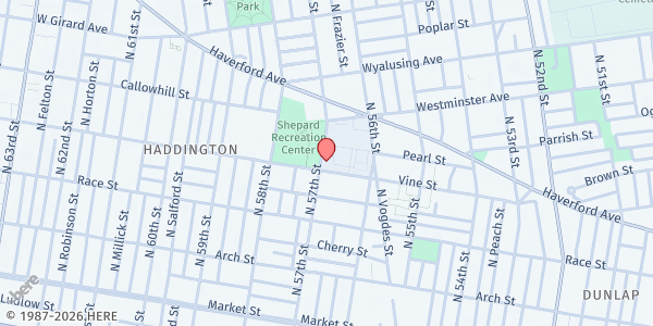 Map showing Women of Many Hats at HADDINGTON PROGRESS PLAZA (REAR SIDE) at 5613 Vine Street, Haddington, PA