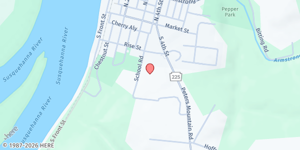 Map showing Halifax Community Church at 105 Wind Hill Dr., Halifax, PA