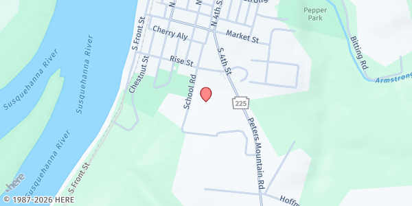 Map showing Halifax Community Church at 105 Wind Hill Dr., Halifax, PA