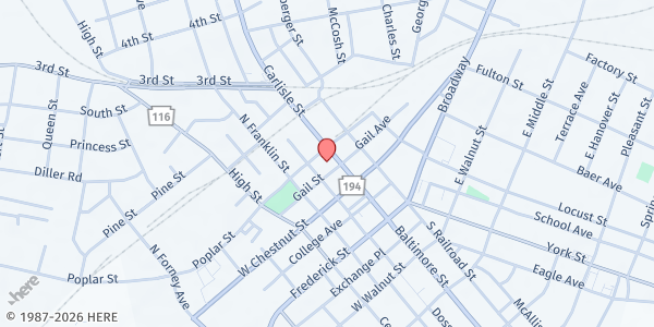 Map showing Hanover Area Council Of Churches at 136 Carlisle St, Hanover, PA