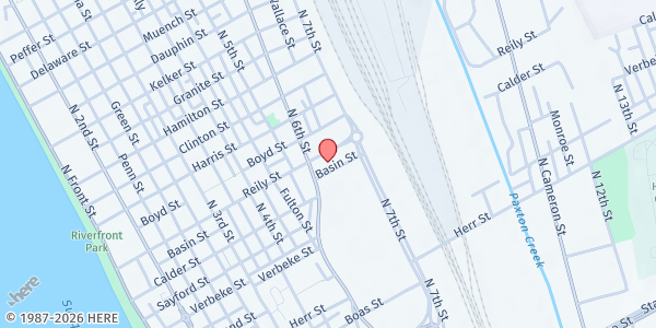 Map showing Bethesda Mission of Harrisburg at 611 Reily St., Harrisburg, PA