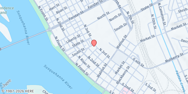 Map showing Downtown Daily Bread at 234 South St., Harrisburg, PA