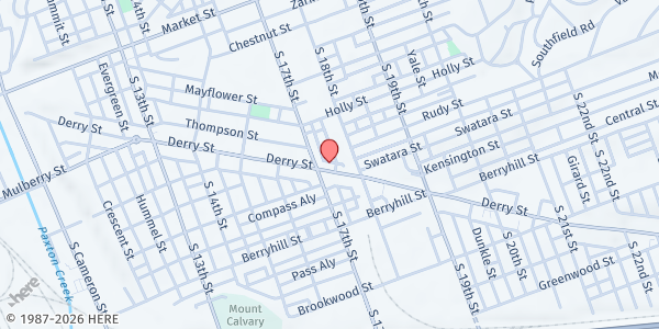 Map showing Faith Temple Church of God in Christ at 1708 Derry St., Harrisburg, PA