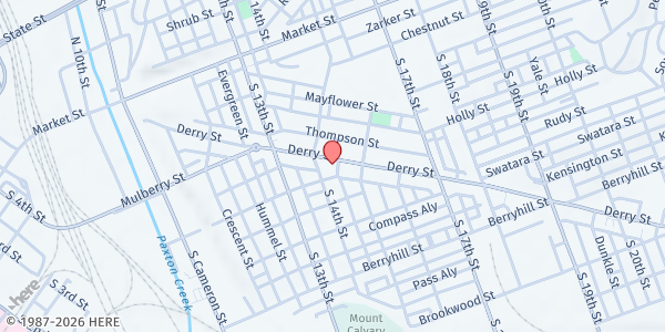 Map showing Fountain Gate Church at 1419 Derry St., Harrisburg, PA