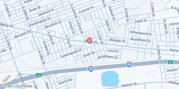 Map showing Harrisburg Brethren In Christ Church at 2217 Derry St, Harrisburg, PA