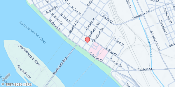 Map showing International Service Center at 21 S. River St., Harrisburg, PA