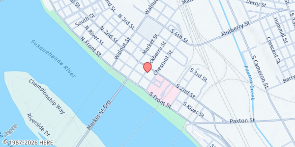 Map showing International Service Center at 21 S. River St., Harrisburg, PA