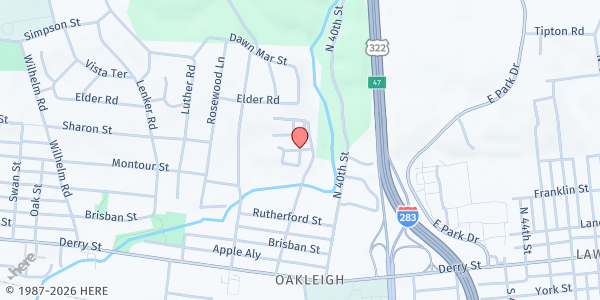 Map showing Living Water Community Church at 206 Oakleigh Ave., Harrisburg, PA