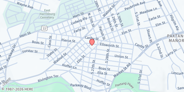 Map showing Penbrook United Church of Christ at 56 Banks St, Harrisburg, PA
