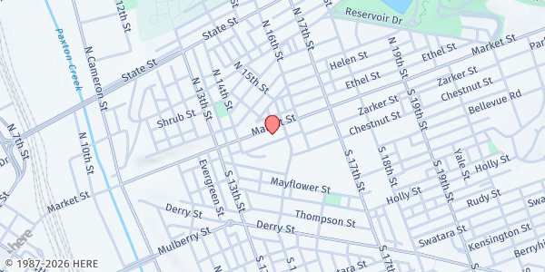Map showing St. Francis of Assisi Parish at 1453 Zarker St., Harrisburg, PA