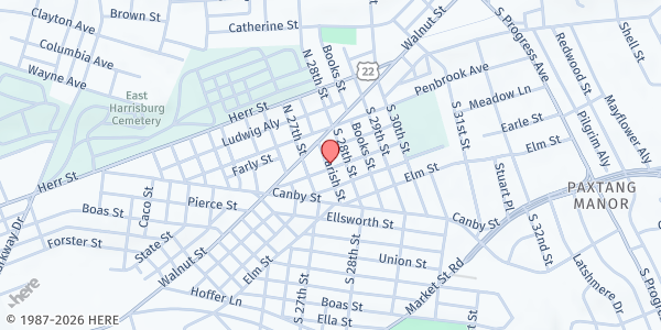 Map showing Tabernacle Baptist Church at 2730 Booser Ave., Harrisburg, PA
