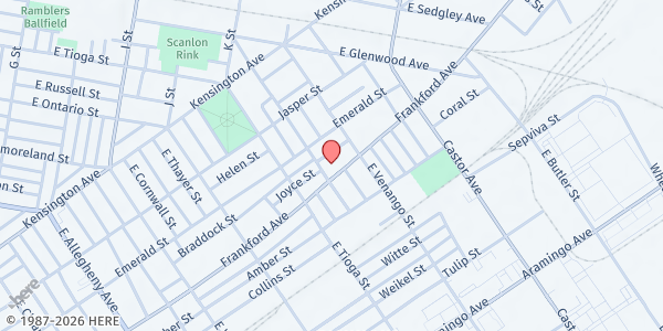 Map showing Mission of St. Joan of Arc at 3546 Frankford Avenue, Harrowgate, PA