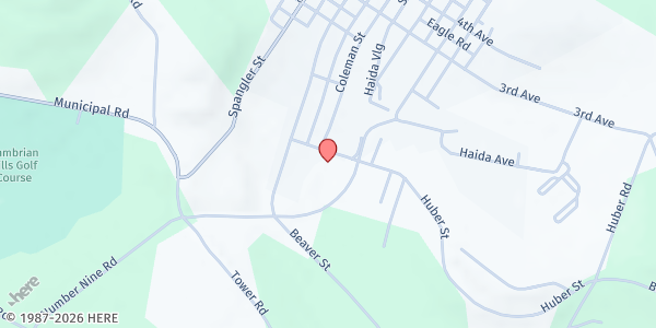 Map showing St. Bernard's Food Pantry at 139 Huber St., Hastings, PA