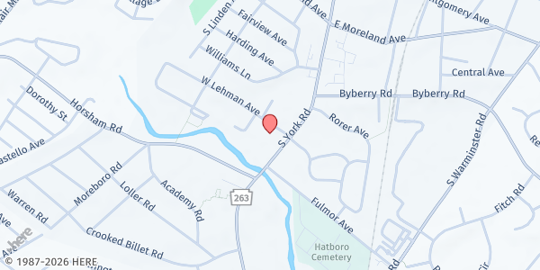 Map showing Lehman United Methodist Church, Loaves & Fishes Food Pantry at 300 South York Road, Hatboro, PA