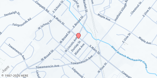 Map showing Emmanuel Evangelical Congregational Church FC at 100 South Main Street, Hatfield, PA