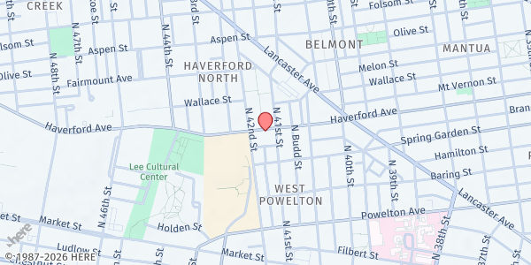 Map showing Mt. Zion United Holy Church at 4110 Haverford Avenue, Haverford North, PA