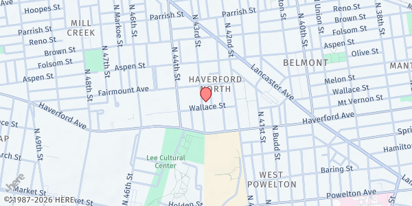 Map showing St. I's at 636 North 43rd Street, Haverford North, PA