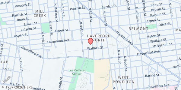 Map showing St. Ignatius Of Loyola Outreach - Main Location at 636 North 43rd Street, Haverford North, PA