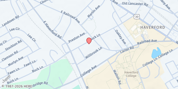 Map showing Memorial Church of God In Christ at 747 Buck Lane, Haverford, PA