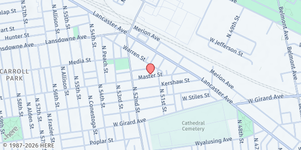 Map showing For the Love of Jesus Church at 5115 Master Street, Hestonville, PA