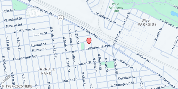 Map showing Resurrection Baptist Church at 1610 North 54th Street, Hestonville, PA