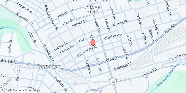 Map showing Zion Lutheran Church at 500 Allegheny Street, Hollidaysburg, PA