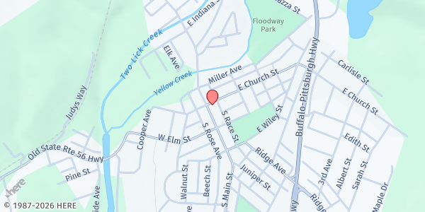 Map showing Homer City Methodist Church at 2 S. Main St., Homer City, PA