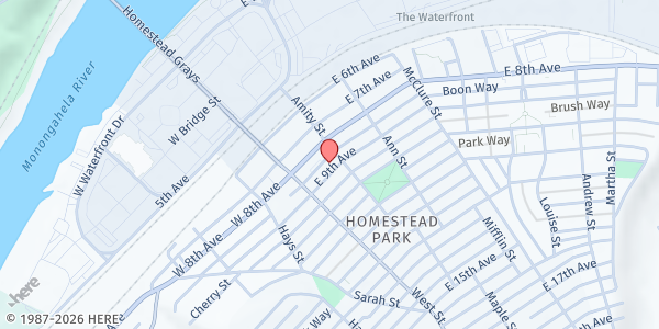 Map showing Rainbow Kitchen Community Services at 135 E 9th Ave, Homestead, PA