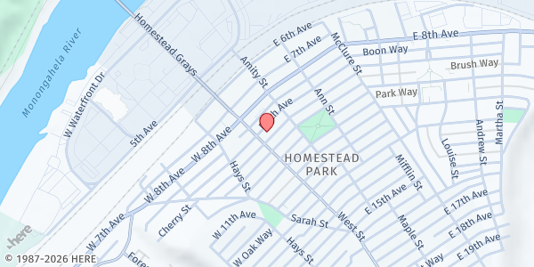 Map showing The Salvation Army - Steel Valley at 104 E. 9th Ave., Homestead, PA