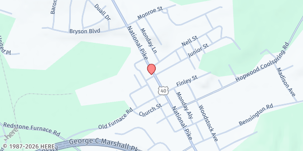 Map showing Hopwood Free Methodist Church at 118 Hopwood Cool Springs Rd., Hopwood, PA