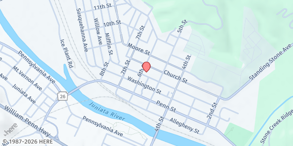 Map showing Hometown Hearts at 525 Mifflin St, Huntingdon, PA