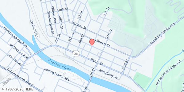 Map showing Huntingdon Area Food Pantry at 427 Mifflin St., Huntingdon, PA