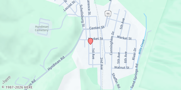 Map showing First United Methodist Church at 183 1st Ave, Hyndman, PA