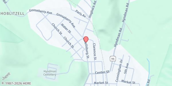 Map showing Grace United Methodist Church at 222 Schellsburg St, Hyndman, PA