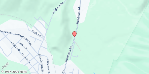 Map showing Hyndman Food Pantry at 43O3 Hyndman Rd, Hyndman, PA