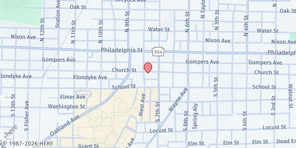 Map showing Grace Church Food Bank at 728 Church St, Indiana, PA