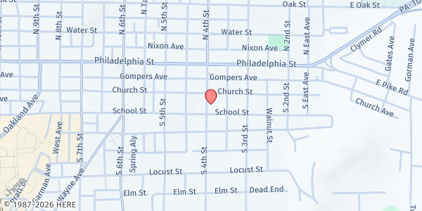 Map showing Trinity UMC at 398 Church St., Indiana, PA