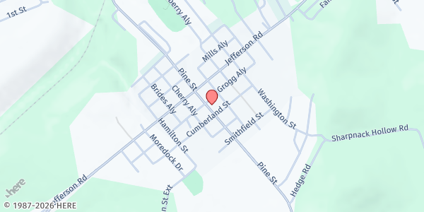 Map showing Jefferson Baptist Church at 176 Pine St., Jefferson, PA