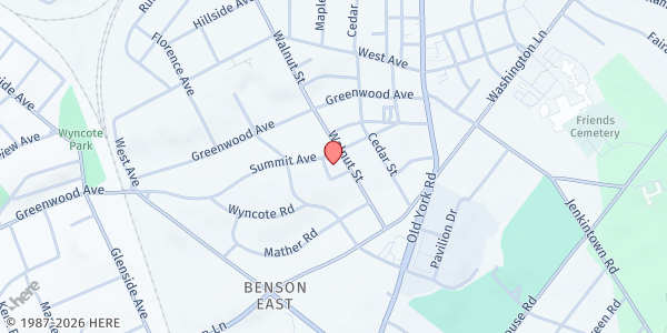 Map showing Jenkintown Food Cupboard at 328 Summit Ave., Jenkintown, PA