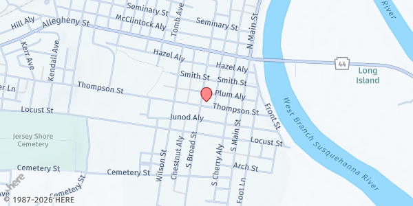 Map showing Jersey Shore Care and Share Food Pantry at 229 S Broad St, Jersey Shore, PA