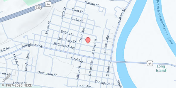 Map showing Jersey Shore, Post 36 at 320 SEMINARY STREET, Jersey Shore, PA