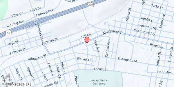 Map showing Young's Church Of Shermans Dale at 115 Howard St, Jersey Shore, PA