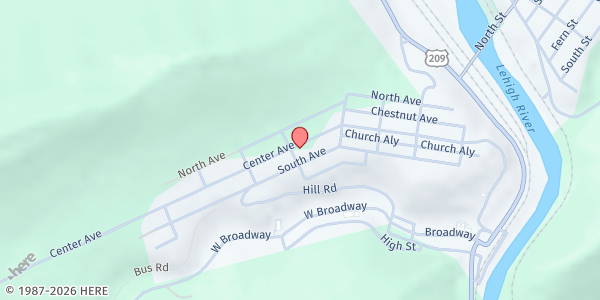 Map showing Ebenezer Evangelical Congregational Church at 441 Center Ave, Jim Thorpe, PA