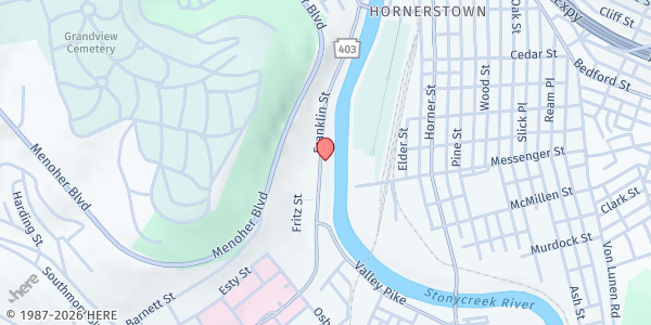 Map showing SVDP St. Andrews Food Pantry at 927 Franklin St., Johnstown, PA