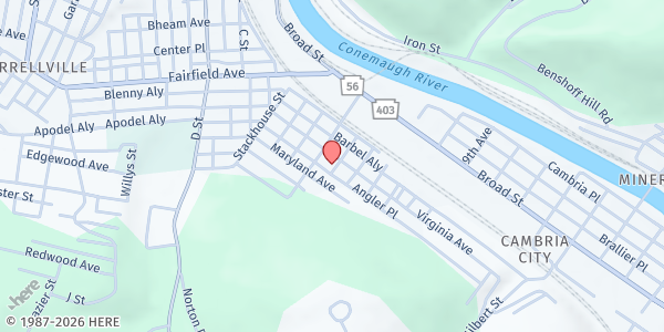 Map showing West End Food Pantry at 1348 Virginia Ave., Johnstown, PA