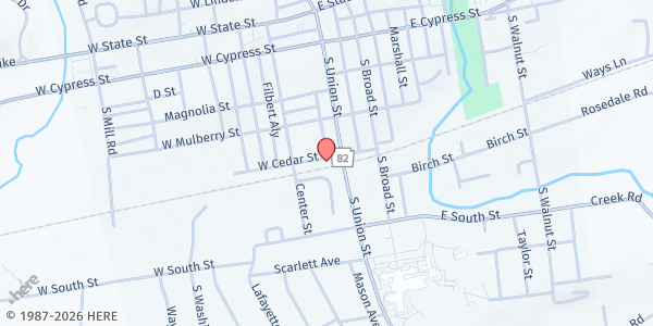 Map showing Kennett Area Community Service at 136 W. Cedar Street, Kennett Square, PA
