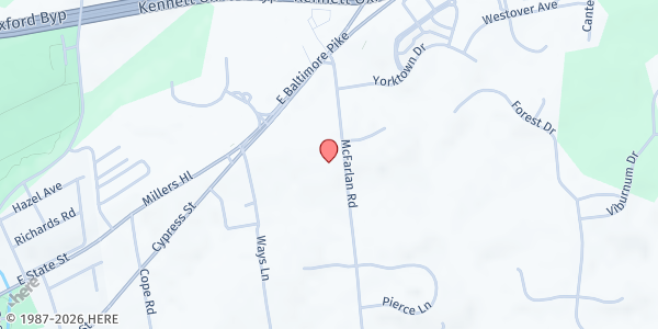 Map showing PathStone - Food Pantry at 421 McFarlan Rd., Kennett Square, PA