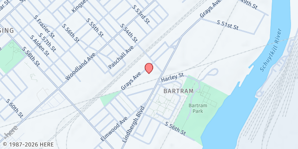 Map showing African Family Health Organization (AFAHO) - Grays Avenue at 5400 Grays Avenue, Kingsessing, PA