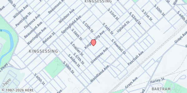 Map showing Mitchell Elementary at 5500 Kingsessing Avenue, Kingsessing, PA