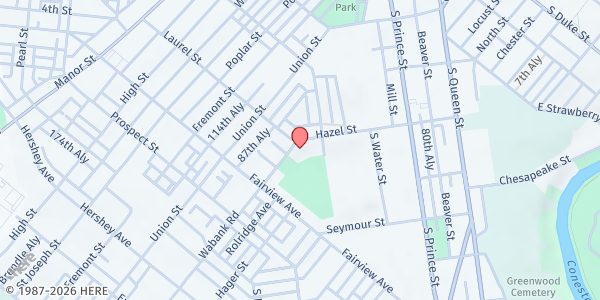 Map showing Alpha & Omega Community Center at 708 Wabank Rd, Lancaster, PA